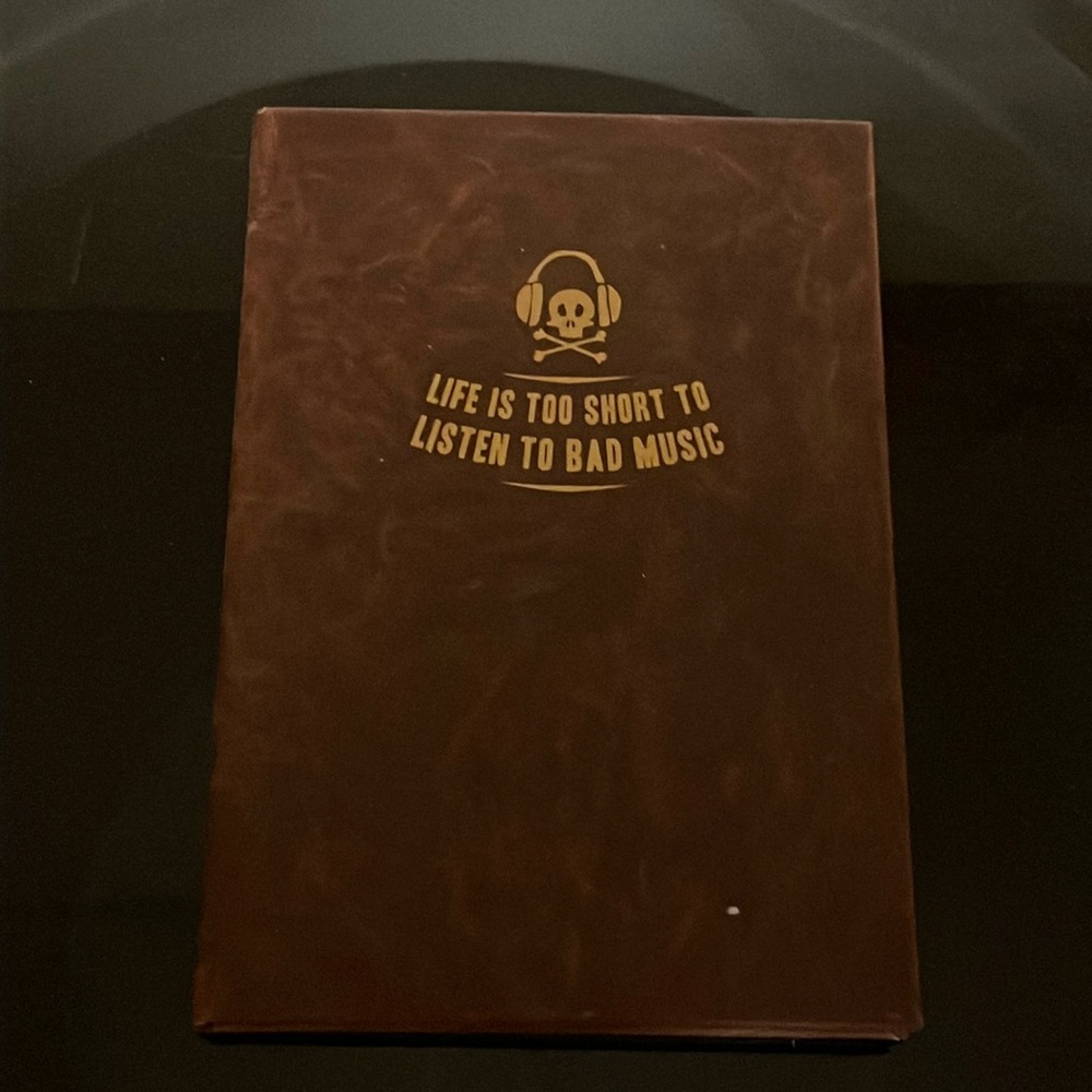 NEW brown journal / notebook life is too short to listen to bad music from typo